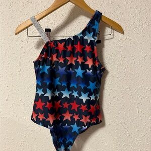 Lands' End Blue and Red star one piece girls swimsuit
